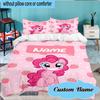 Custom Name 3PCS Pony Strawberry Theme Bedding Set Including 1pc Duvet Cover And 2pcs Pillowcases for Bedroom, Dormitory Gift Home Decor