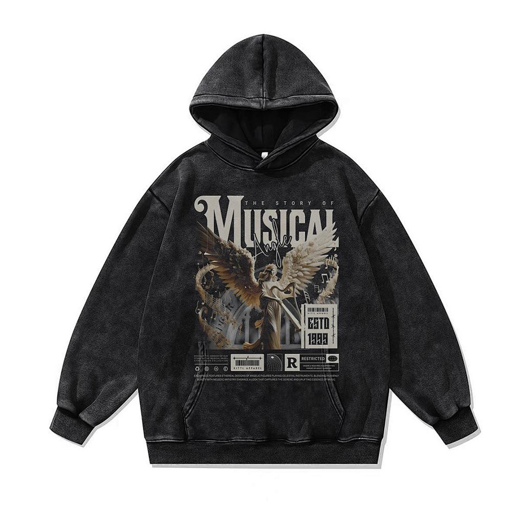 Niche Trend Cartoon Digital Direct Injection Printing Hoodie 430G Heavy Cotton Washed Sweater Men And Women Tide