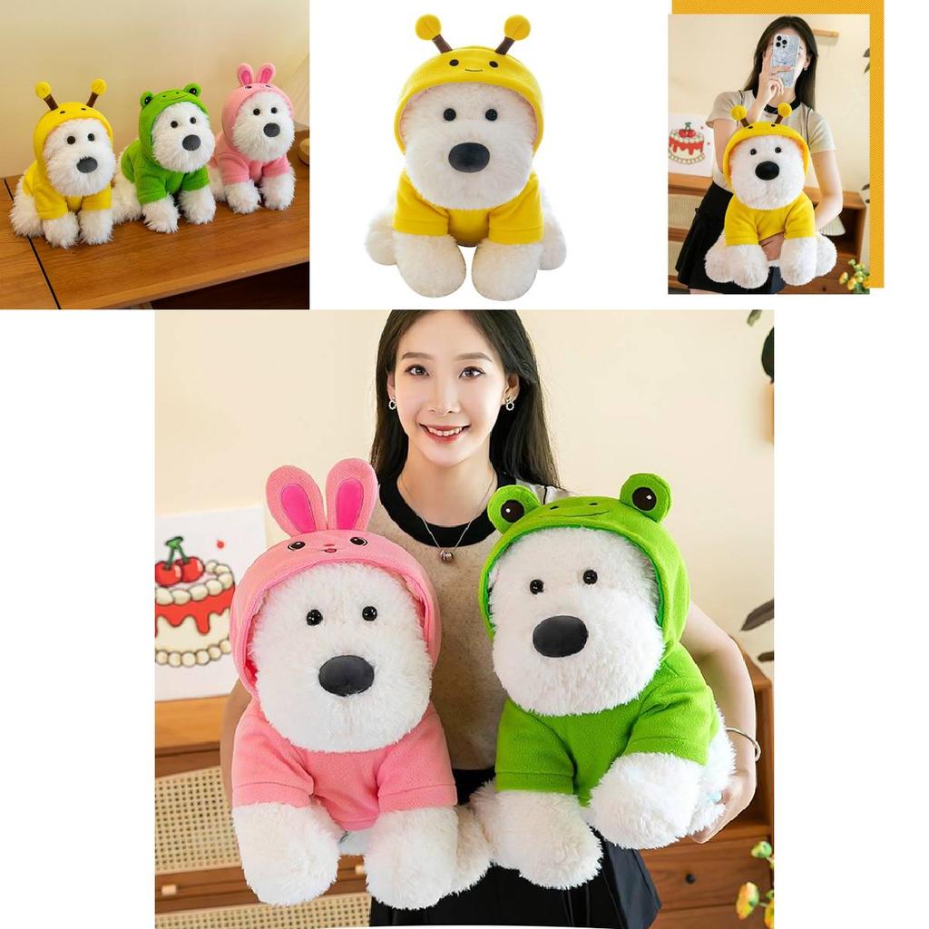 Adorable Plush Highland White Terrier Dog Toy Soft And Cuddly With Bee And Frog Outfits For Kids