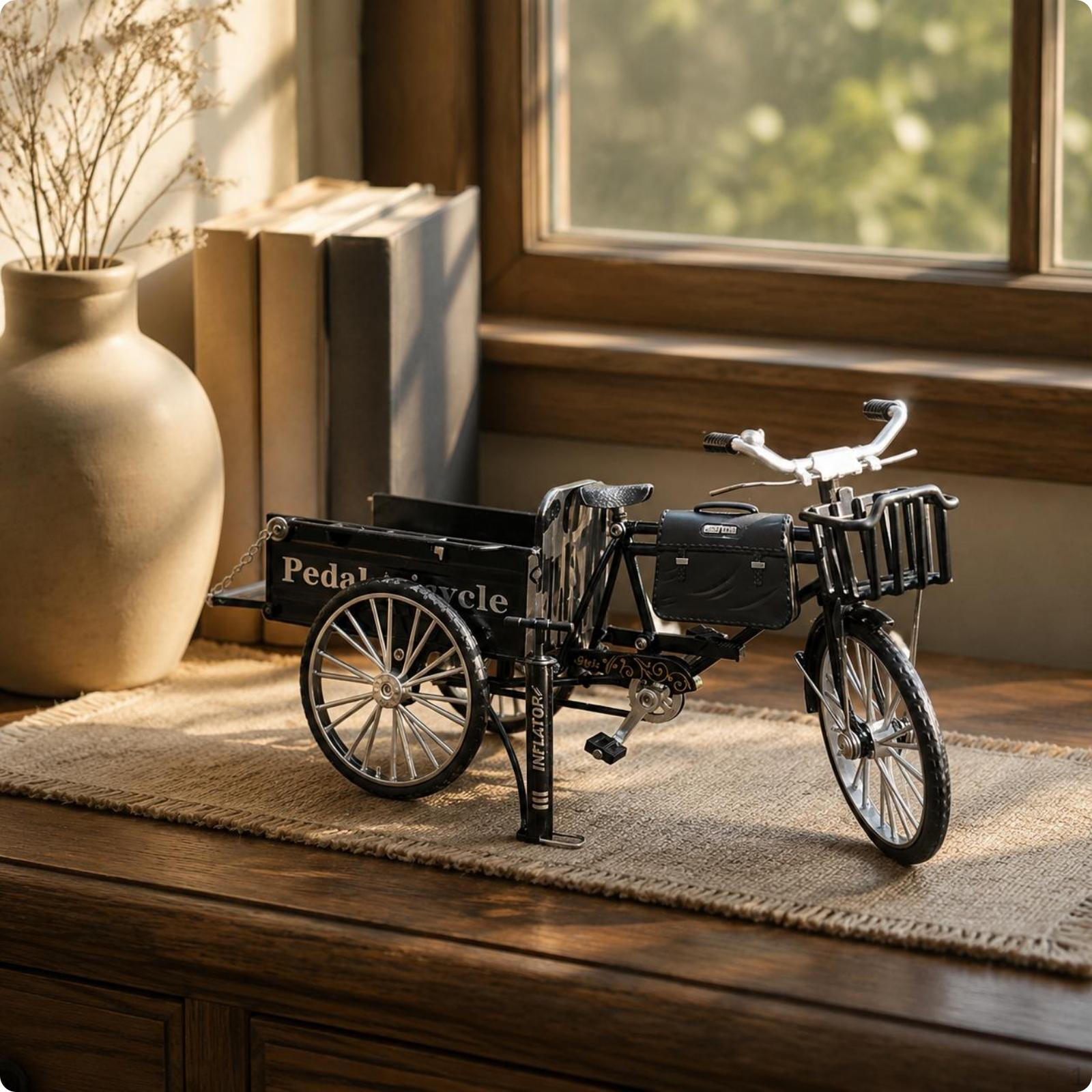 Tricycle Truck Model Decorative Printed Detailing Three Wheel Spoked Wheels House Black Tricycle Flatbed