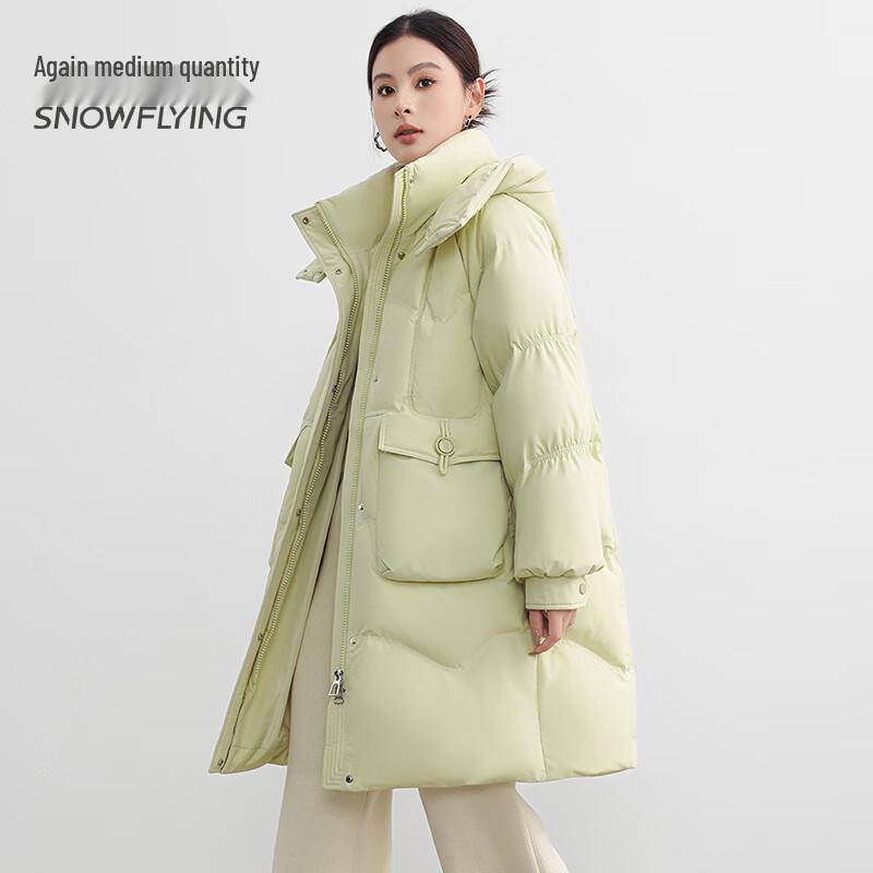 Dicke mittellange Damen-Daunenjacke mit Kapuze