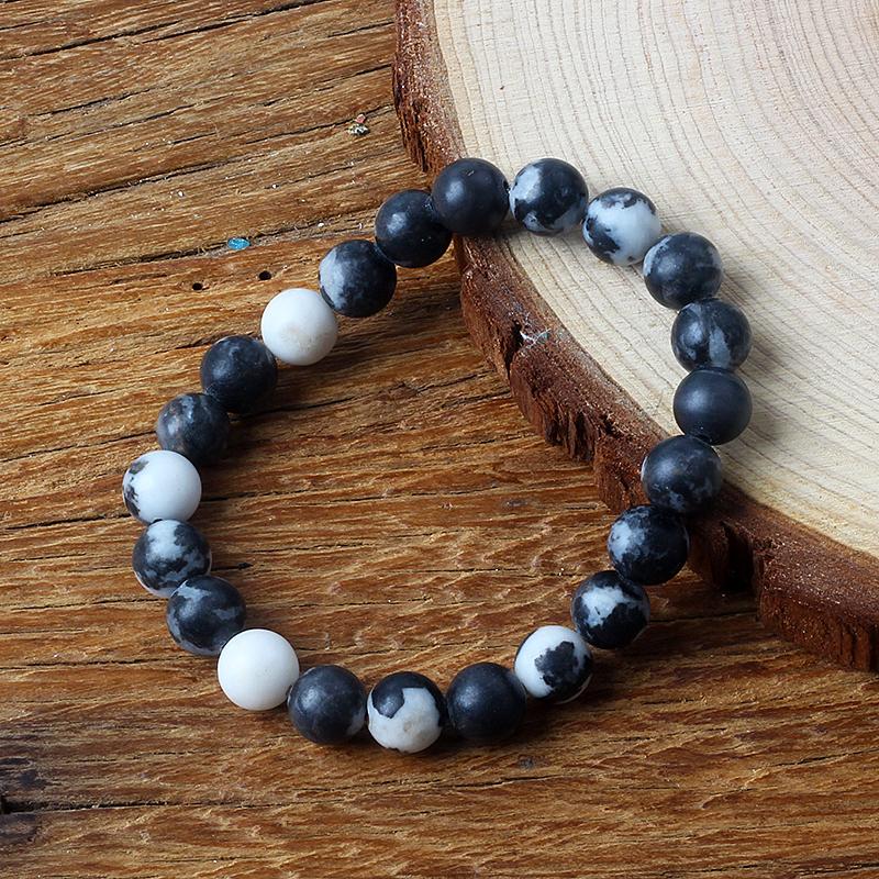 Black White Zebra Jasper Bracelets Men Women Natural Stone Round Bead Yoga Meditation Pink Zebra Energy Jasper Jewelry Pulsera