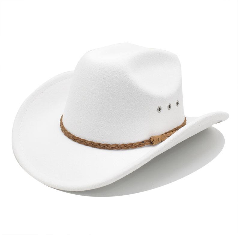 New one-word white woolen hat Western cowboy top hat Men's and women's hats Top hat Felt hat