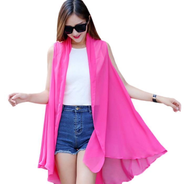 Women's Versatile Chiffon Shawl: Sleeveless, Sun Protection, All-Match Summer Cardigan and Beach Cover-Up