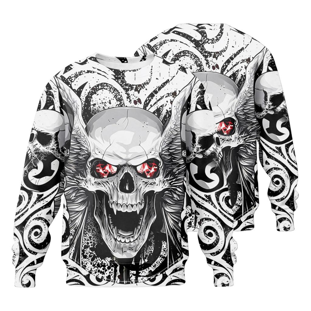Men's Long Sleeve Neck Sweatshirt with Halloween Print, Casual Loose Fit