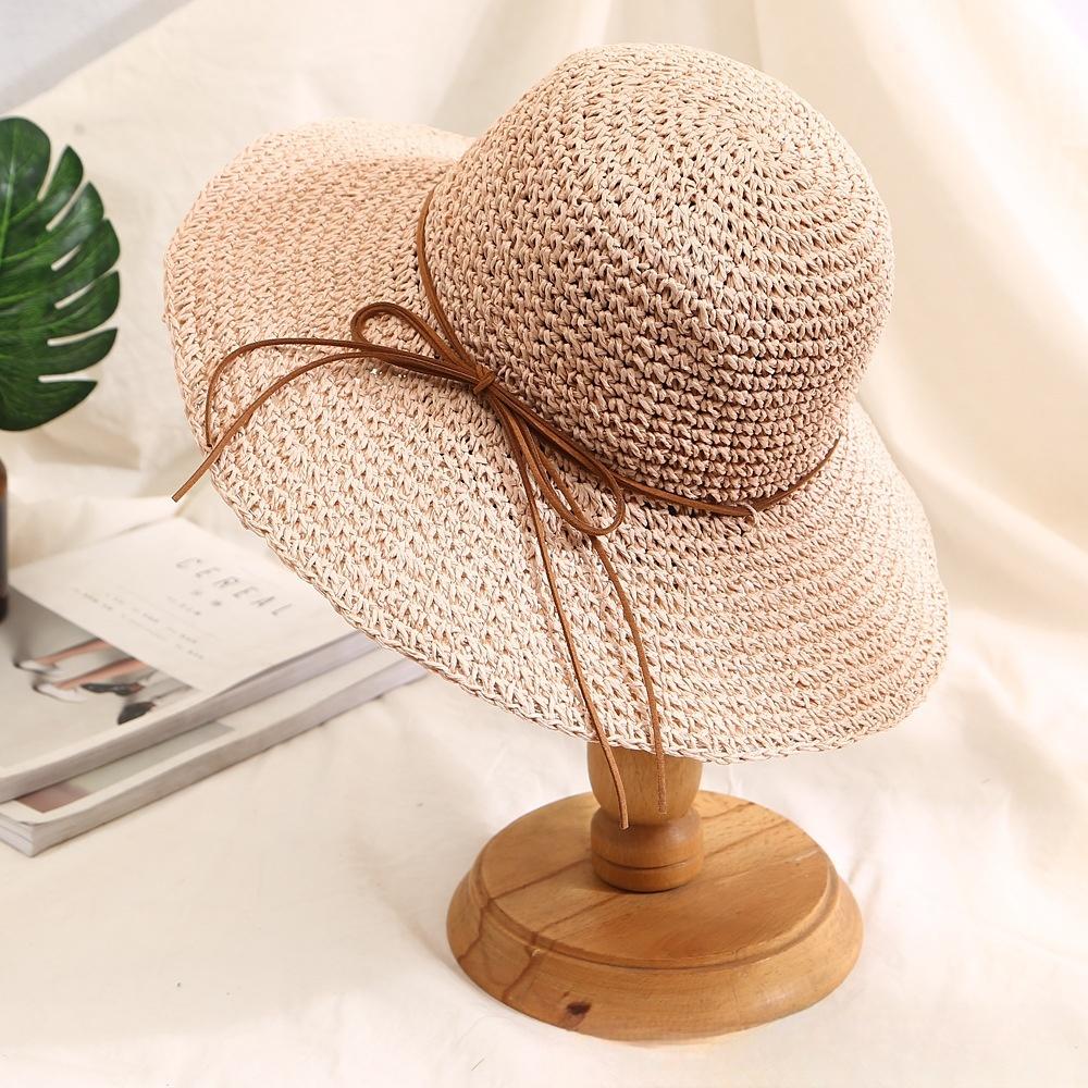 New Holiday Beach Fisherman Hat Seaside Sun Protection Sun Hat Large Brim Bow Woven Straw Hat Women Panama Chapeau Korean