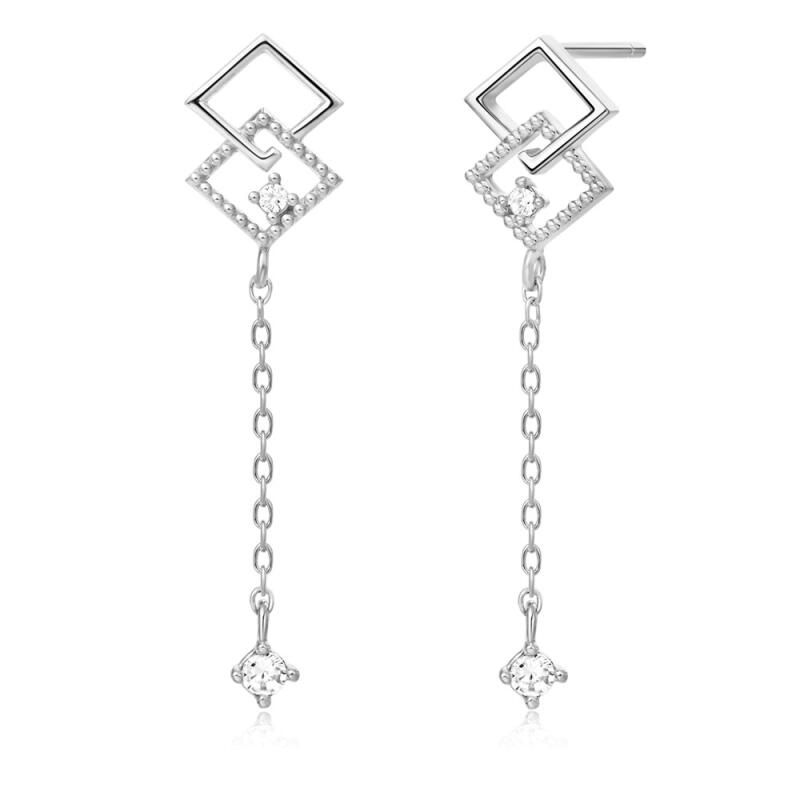 Doppel-Diamant-Hängeohrringe aus 925er Silber