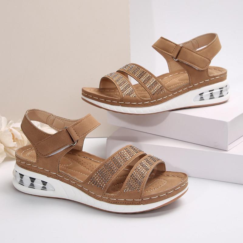 Women's Summer Wedge Platform Casual Sandals Sequined Rhinestone One-Strap Thick-Sole Shoes