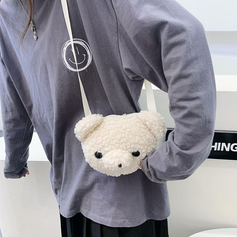 2022 New Plush Women's Bag Cute Bear Head Shoulder Bag For Fashionable Girls