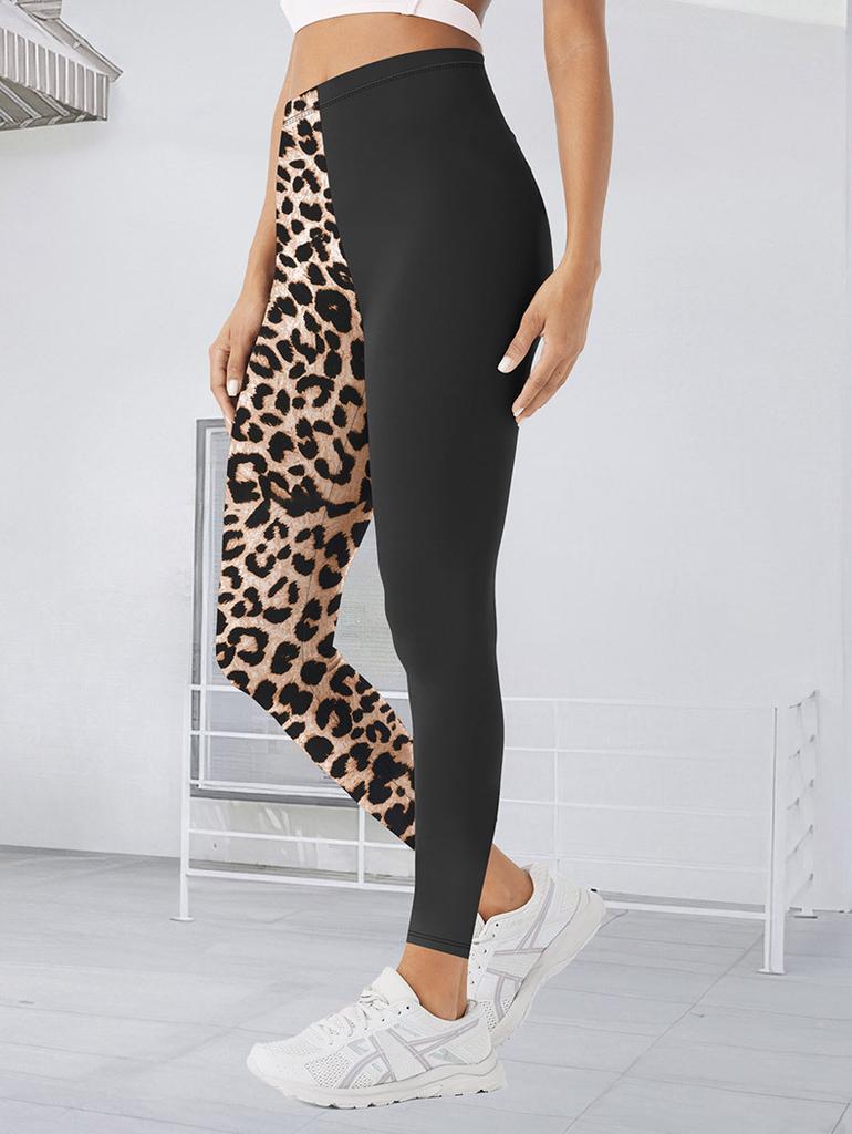 Pocket Style High-Waisted Yoga Pants Women's Leopard Print Fitness High-Stretch Butt-Lifting Sports Leggings