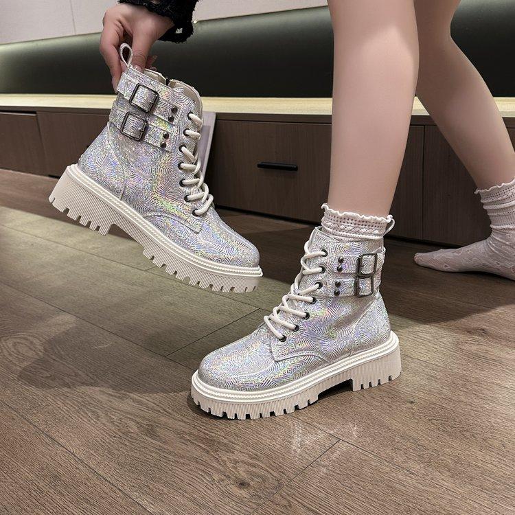 

Роскошные женские ботильоны с пайетками, удобные короткие сапоги на плоской подошве с блочным каблуком, женские туфли для вечеринок на осень-зиму, большой размер 42 39