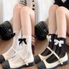 Women's Summer Lace Bow Mesh Socks - Vertical Pattern, Fishnet, Short Calf Length
