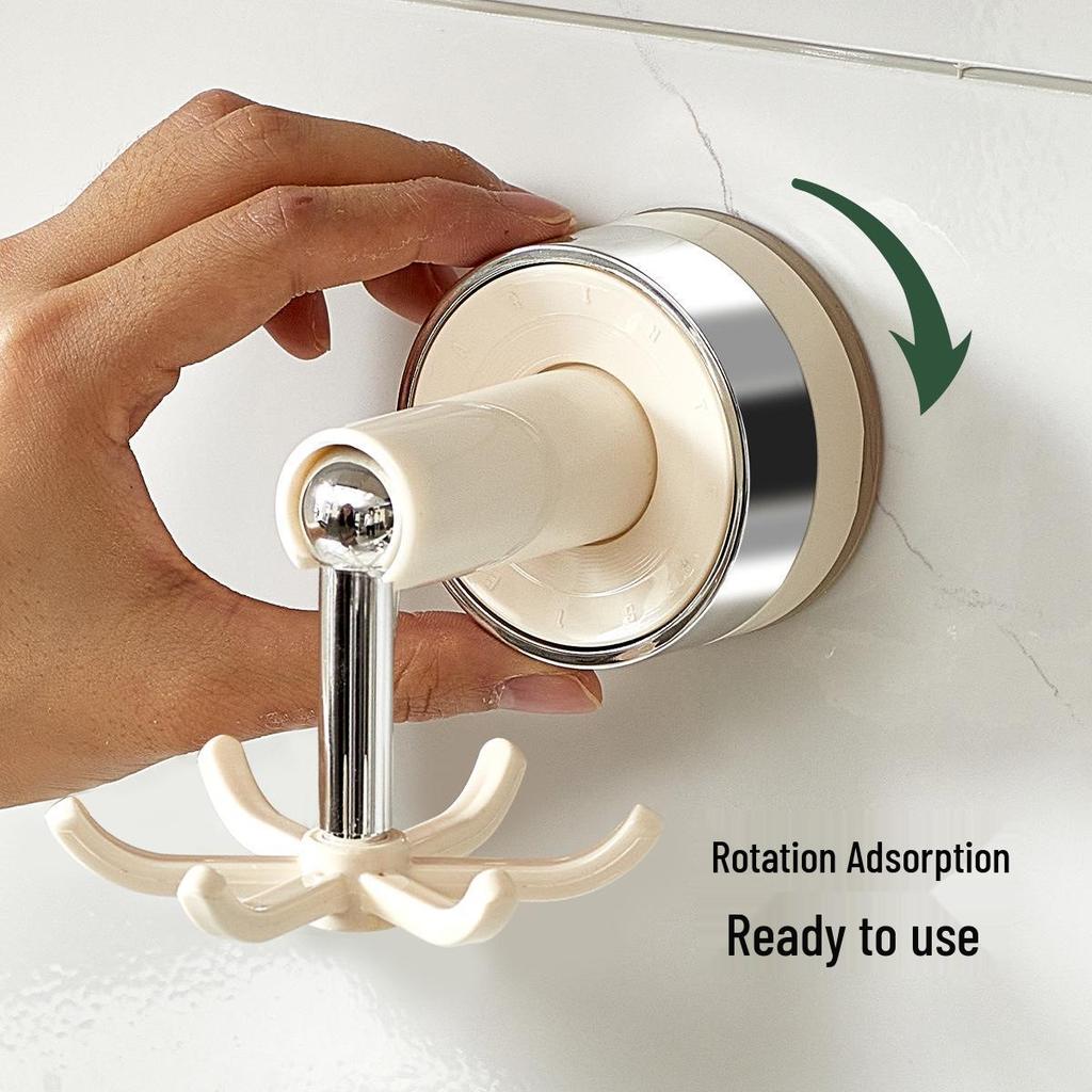 Six-Claw Rotating Suction Cup Wall Hooks: No-Drill Storage for Kitchen & Bathroom.