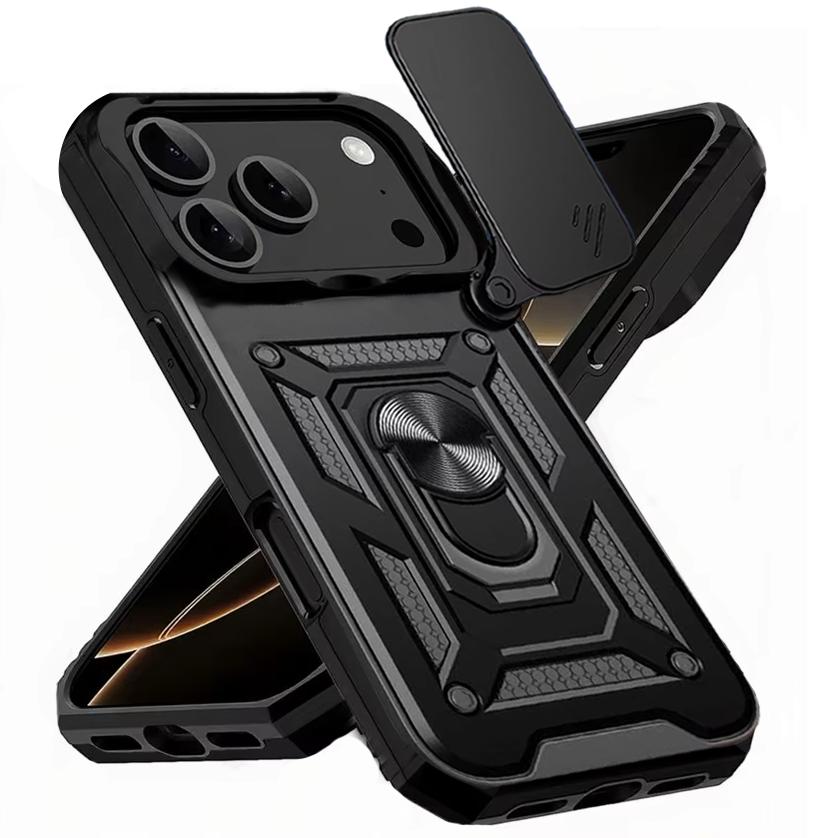 Slide Camera Anti-Fall Protector Case For iPhone 17 Pro Max 13 12 Mini 11 16 Pro 14 15 Plus 16E Magnetic Ring Holder Phone Cover