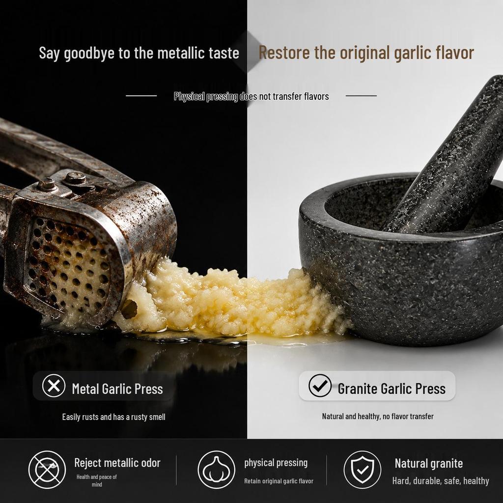 Natural Stone Mortar and Pestle Set for Grinding and Garlic Mincing, Includes Peeler and Press