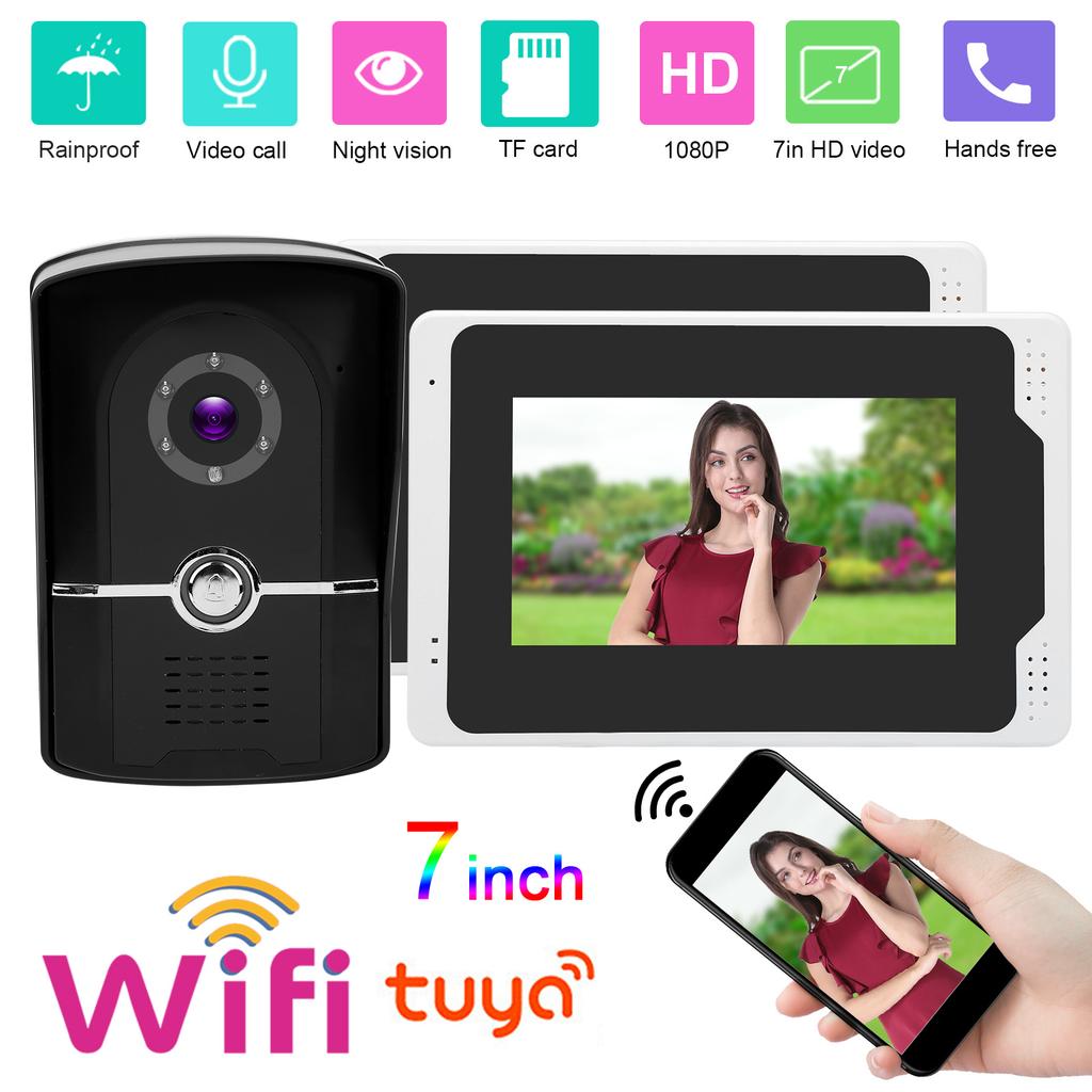 1080P Wifi Video Doorbell 7in TFT LCD Display 2 Monitors 110 degrees  Wide Angle Waterproof Night Vision