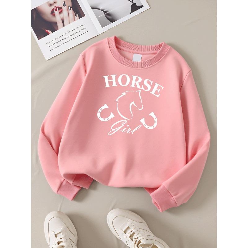 Horse Girl Horseshoe Design | 2026 New Girls' Long-Sleeve Casual Crewneck Sweatshirt | Suitable For Outdoor Sports And
