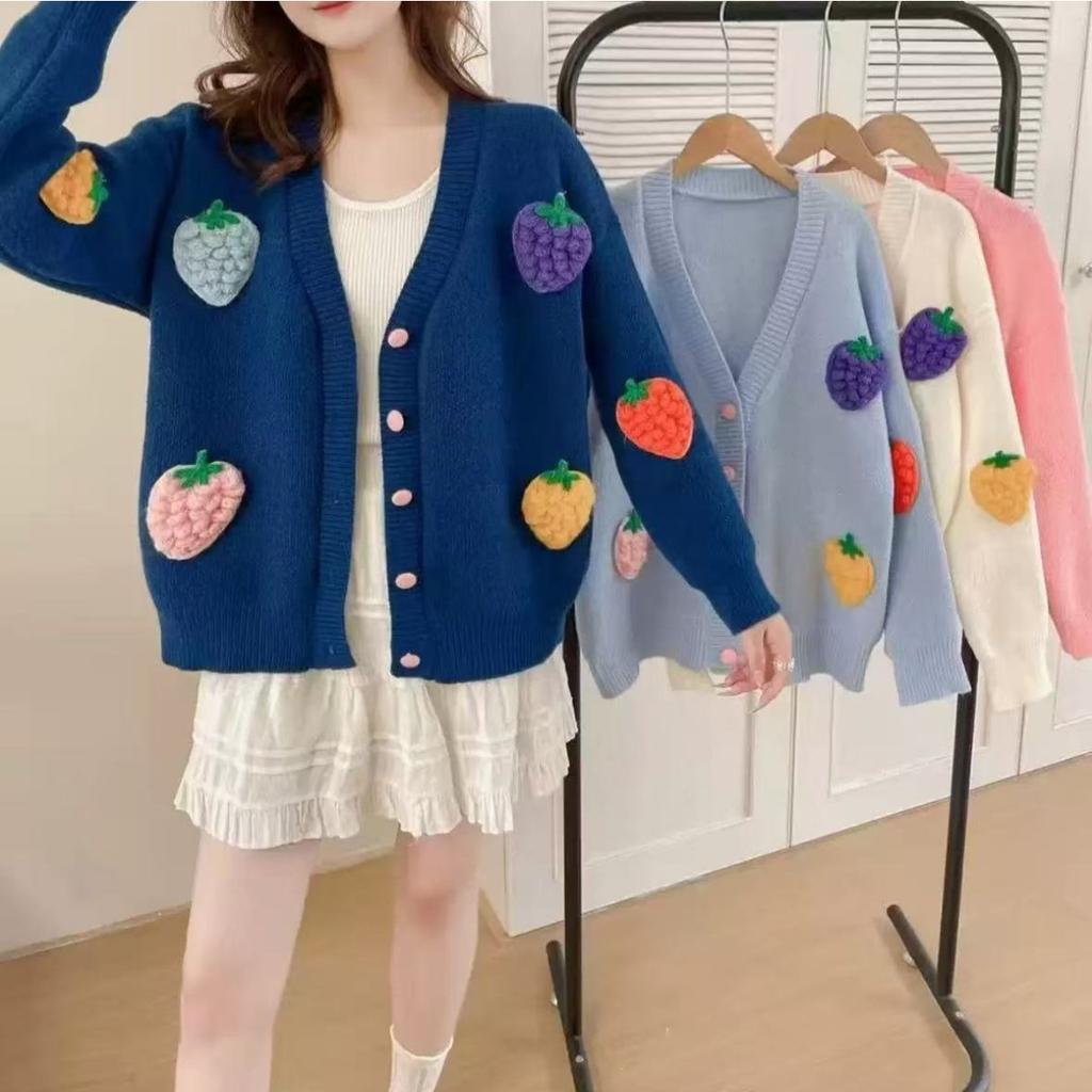 Strawberry Gentle and Sweet Knitted Sweater Cardigan Jacket Women's Autumn Thickened Outer Long-sleeved Top