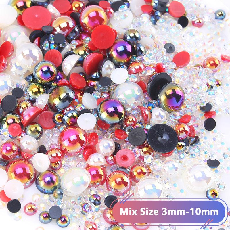 Hot Sale Color Mixed Semicircular Pearl Resin Diamond Mixed 3-10Mm Highlight Abs Pearl Diy Jewelry