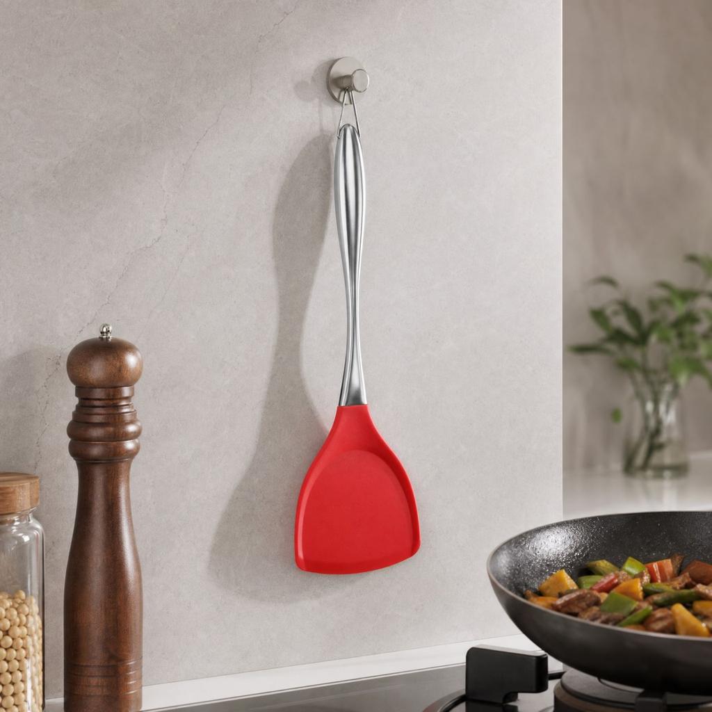 Silicone Spatula with Stainless Handle, Hanging Kitchen Utensil for Cooking and Baking