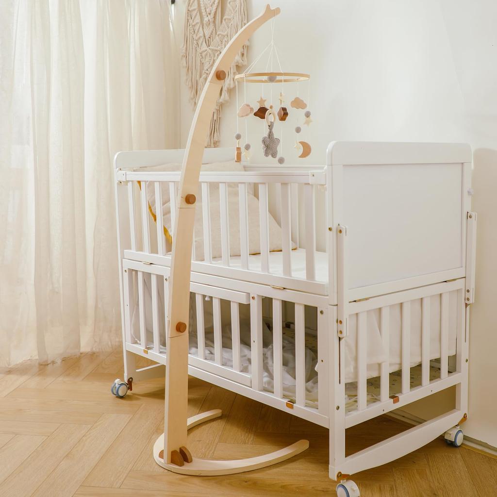 Let's Make Baby Mobile Stand, Freestanding, Natural Wood, Bed Mobile with Arm and Holder, Stable and Easy To Set Up, Perfect for Soothing Your Baby, S
