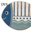 Decorative Fish Sculptures for Walls 4PCS Wooden Wall Decoration, Rustic Mediterranean Style Hanging Plaques, Blue White Plaques Geometric Pattern Art
