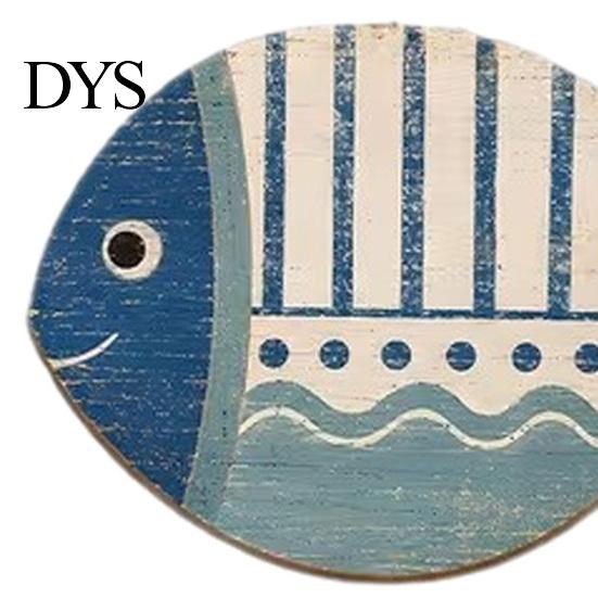 Decorative Fish Sculptures for Walls 4PCS Wooden Wall Decoration, Rustic Mediterranean Style Hanging Plaques, Blue White Plaques Geometric Pattern Art