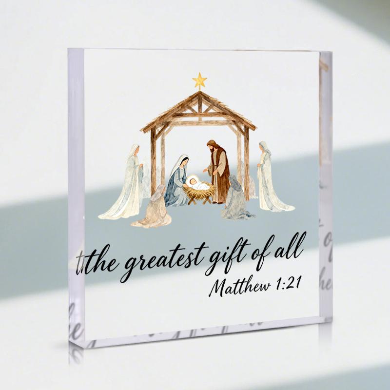 

2D Flat Nativity Scene Acrylic Desktop Decoration, Manger & Verse Matthew, Suitable for wall decoration, porch, room, villa, accents Home, Hallway, 10*10CM