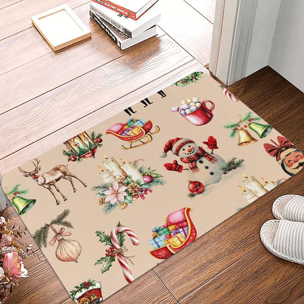 Christmas Snowman Print Welcome Entrance Doormat Home Decor Carpet Indoor Outdoor Floor Mat Living Room Bedroom Bath Kitchen Rug