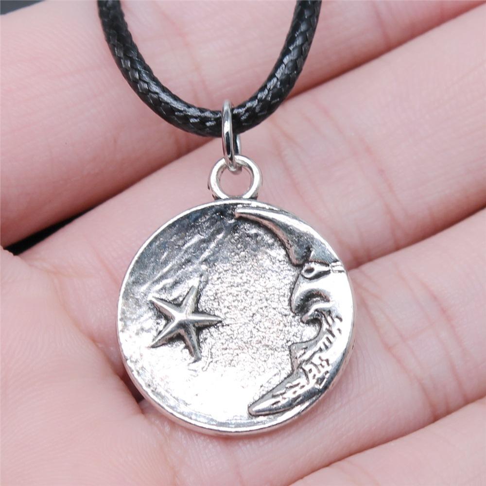 30 Styles Unisex Amulet Wicca Jewelry Gift Sun Moon Star Pentagram Pendant Necklace Black Leather Cord