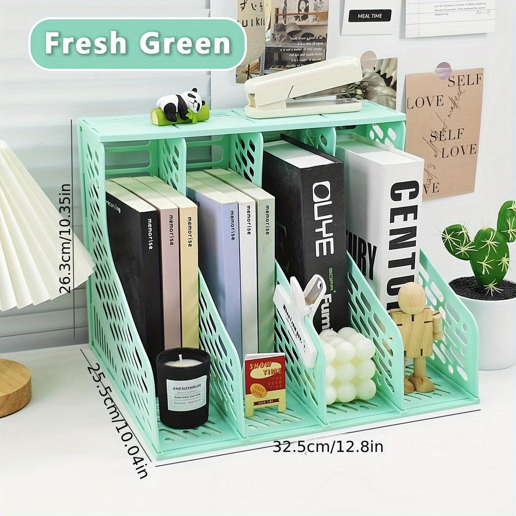 Creative Four-Section Desktop File Organizer, A4 Document Holder, Bookend Pen Holder, Office File Storage and Sorting Rack