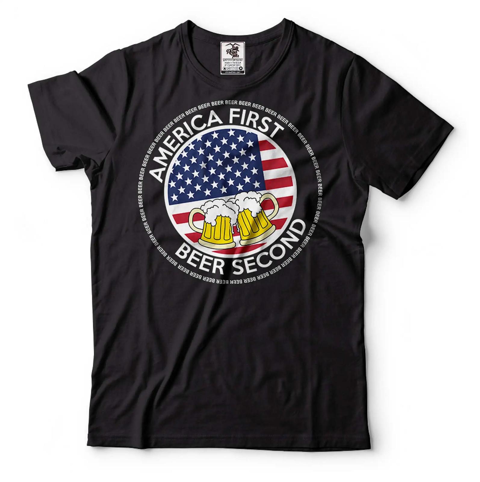 American First beer Second Patriotic Trump 2024 Republican party Tee shirt L