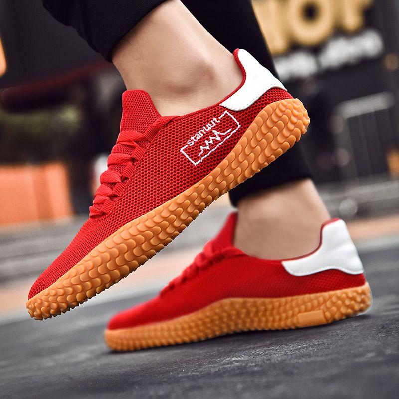 

Sports Red Men s Vulcanize Shoes Tennis Sneakers Male Flying Weaving Running Mesh Leisure Walking Lightweight Breathable Common 47