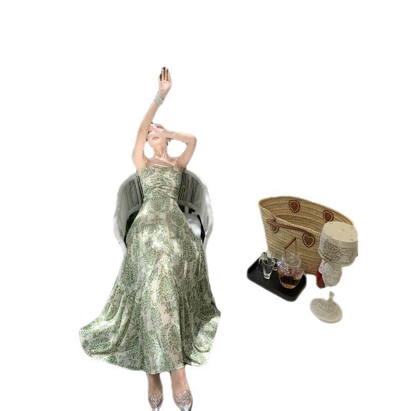 Coffee Break French Floral Suspender Dress Women's Waist and Thin Temperament Advanced Sense Spice Girl Vacation Long Skirt