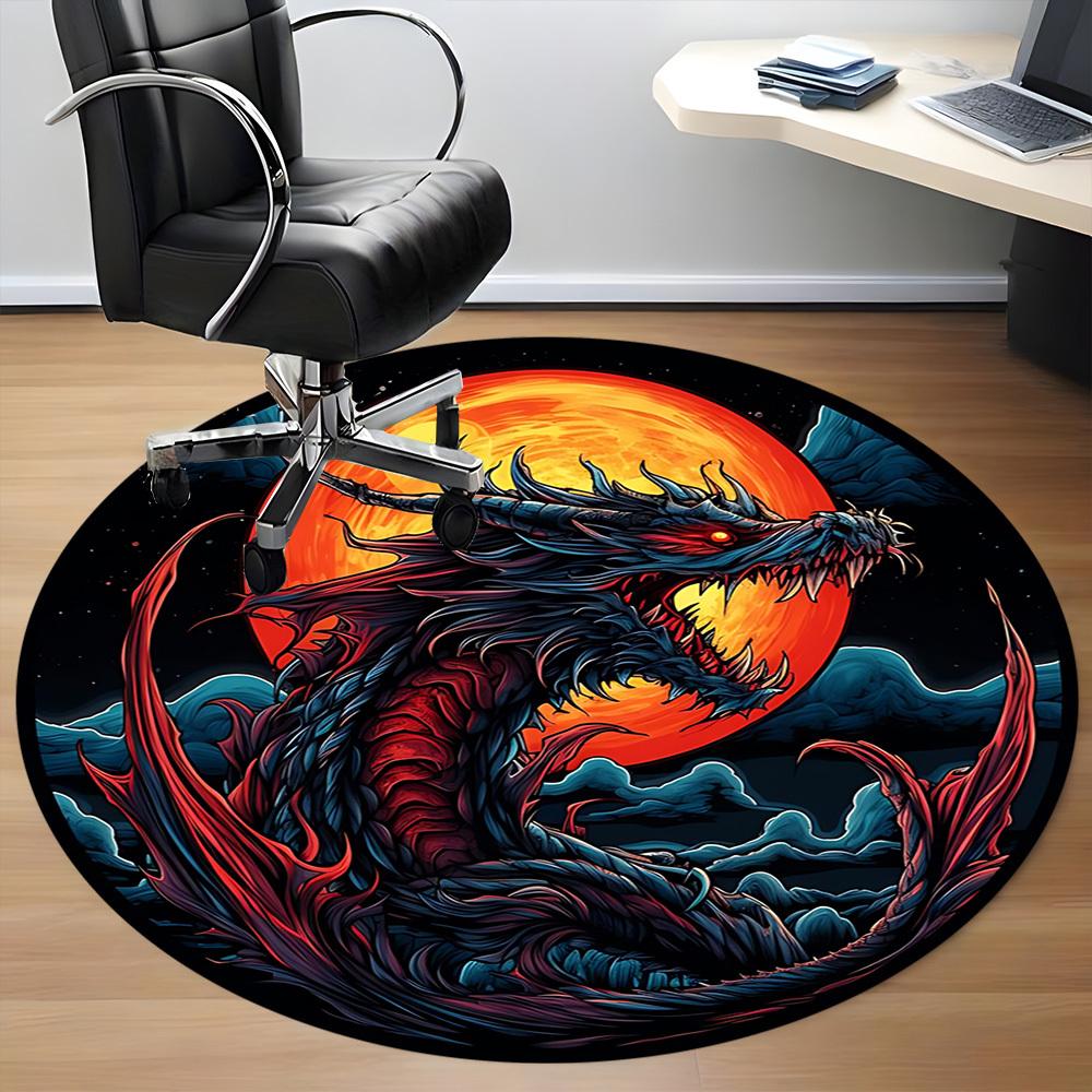 1pc Dragon Art Chair Carpet for Office, Round Non-Slip Durable Large Size Office Carpet, Suitable for Office, Beautiful Decoration