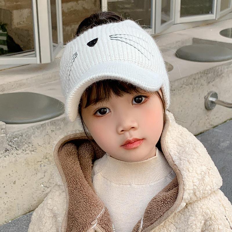 Empty Top Ear Protection Woolen Hat Baby Girl Bow Knitted Duckbill Hats 3-10Year Kids Winter Warm Earmuffs Cap Children Beanies