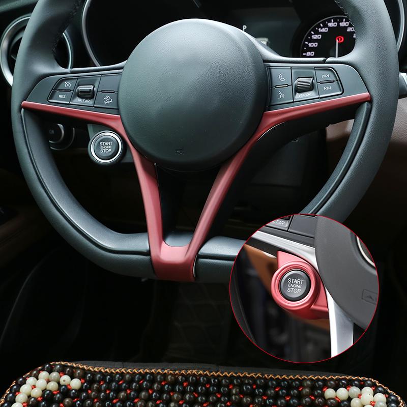 Pour 17-19 Alfa Romeo Giulia/Stelvio volant cadre en V Boîte de démarrage une touche Autocollant de décoration bouton de volant ABS