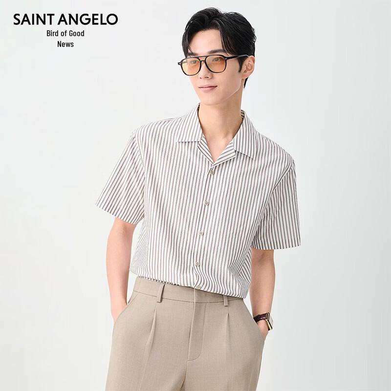 Men s Casual Striped Cuban Collar Short-Sleeve Shirt 44 (170/84)