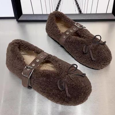 Fashion Plus Size Women Shearling Flats Furry Lambswool Mocasines Mujer Warm Cotton Shoes Ladies Slip On Sheep Fur Lined Loafers Winter