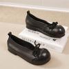 Johnature Women's Shoes Genuine Leather Flat Shoes Soft Soled Butterfly Bow Shallow Slip-on Shoes
