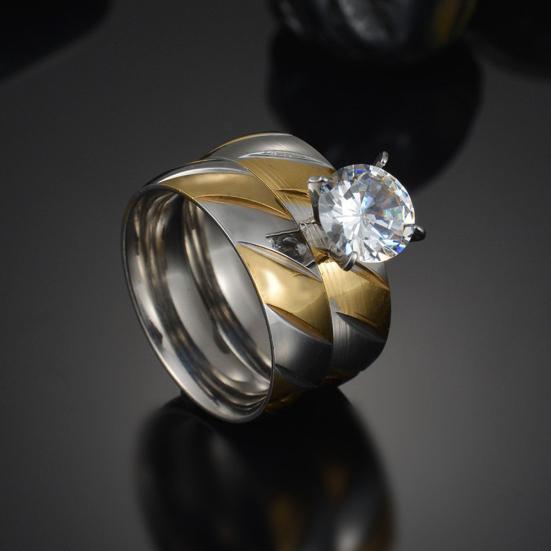 1 Paar passender Paarring aus Edelstahl mit Zirkonia, Schmuck, Hochzeitsgeschenk