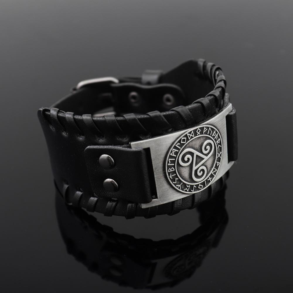 New Retro Wide Leather Nordic Rune of Odi Bracelet for Men Celtic Viking Solomon Pattern Party Gifts Accessories