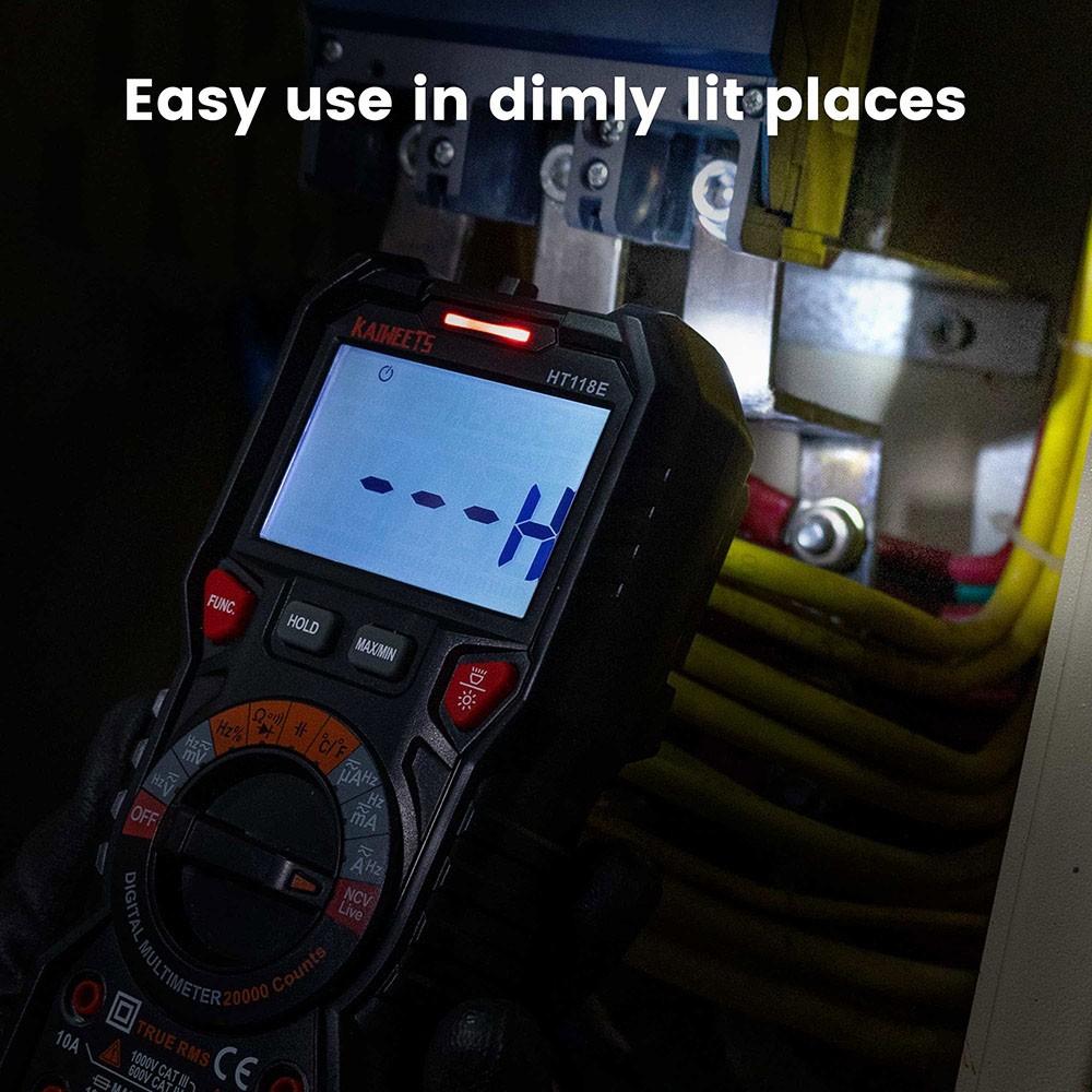KAIWEETS HT118E Digital AC/DC Multimeter, TRMS 20000 Counts, 2.7 Inch Display, LED Lightning Jacks, Auto-Ranging - Black