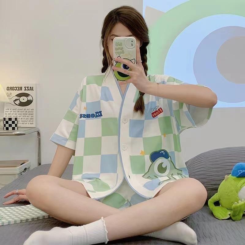 Cardigan Short Sleeve Shorts Pajama Set Girls Summer Kimono Sweet Cute Panda Can Wear Loungewear