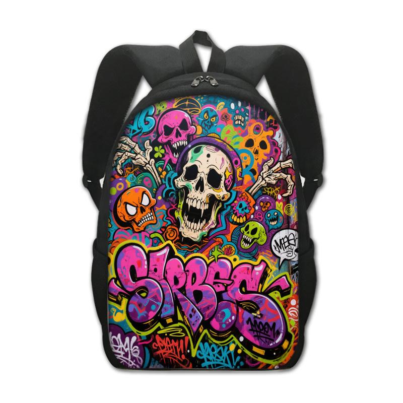 Graffiti-Print Buchrucksack Polyester Schulrucksack Leichtgewicht Kinderrucksack für Unisex Kindertagesrucksack Gepolsterte Träger Strapazierfähiges Design