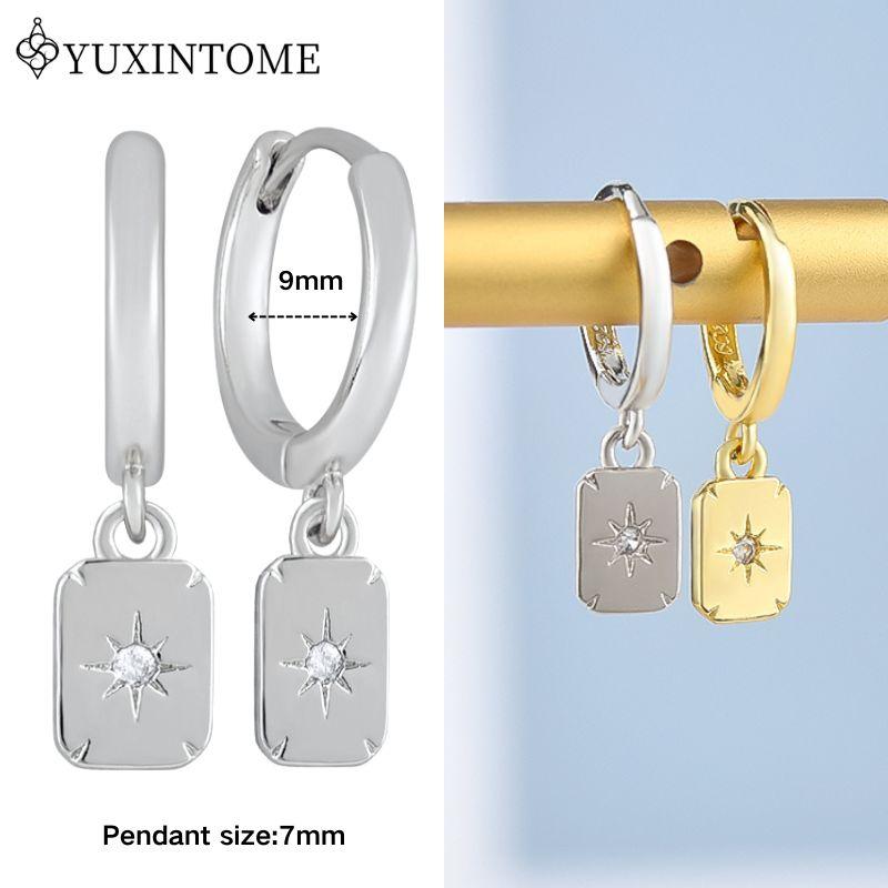 YUXINTOME 925 Silver Ear Needle Zircon Hoop gold Earrings For Women Square Plate Pendant Cutout Heart Earrings Fashion Jewelry