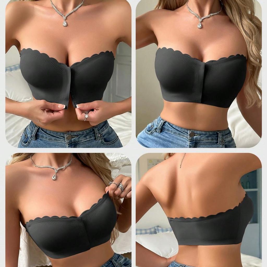 European & American Style Seamless Breathable Bandeau with Wavy Edge and Front Buckle - Anti-Sagging & Anti-Exposure Women's Lingerie.