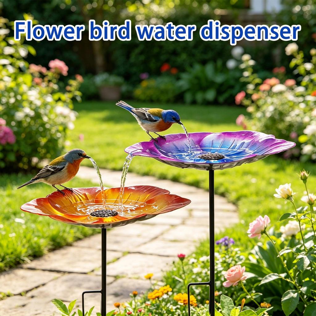 Bebedero de Pájaros de Vidrio con Estaca de Metal para Jardín Exterior Patio Césped Forma de Flor Decorativa Cuenco de Agua Comedero para Pájaros Mariposas y Animales Pequeños