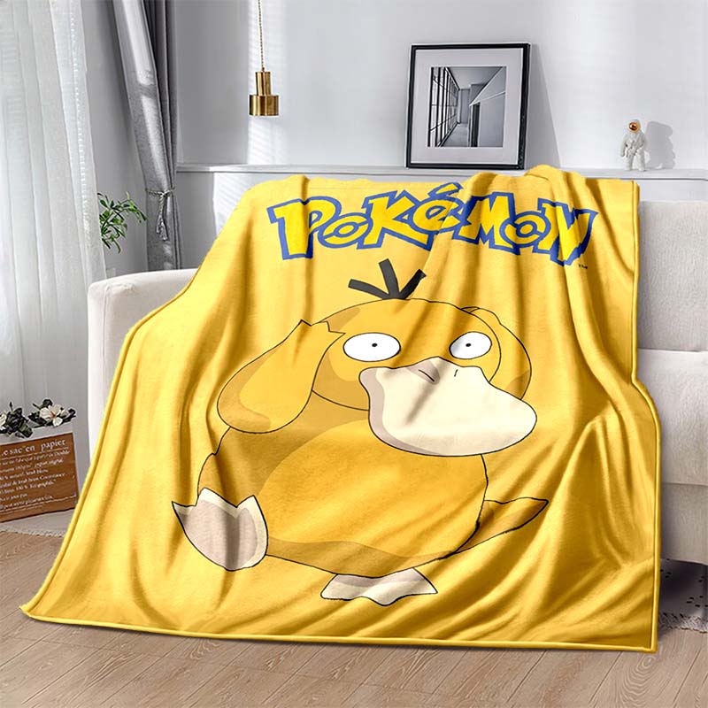 1PC Pokémon Psyduck Pattern Blanket Warm Soft Fluffy Kids and Adult Sofa Bed Throw Blanket Suitable Outdoor Travel Camping