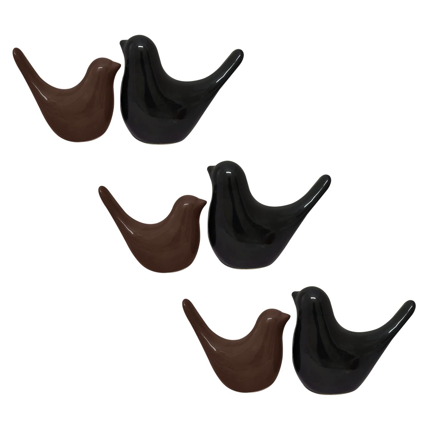 

Creative Brown and Black Glossy Ceramic Birds Figurines Home Decorations Accessories Party (Pack of 6, Black & Brown)